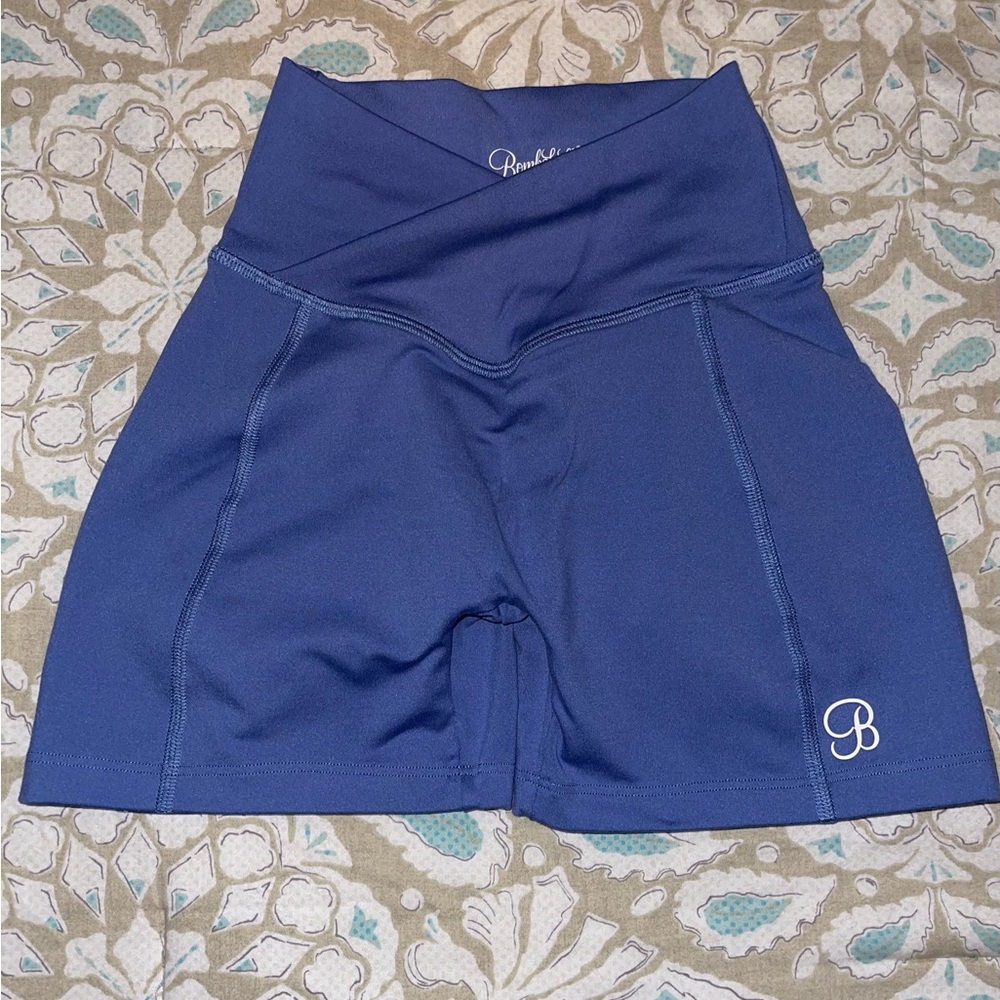 Bombshell Sportswear Tiny Waist Shorts in Denim Blue
